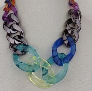 Multicolor Chunky Resin Chain Link Gunmetal, Blue, Orange, Teal, Purple Necklace